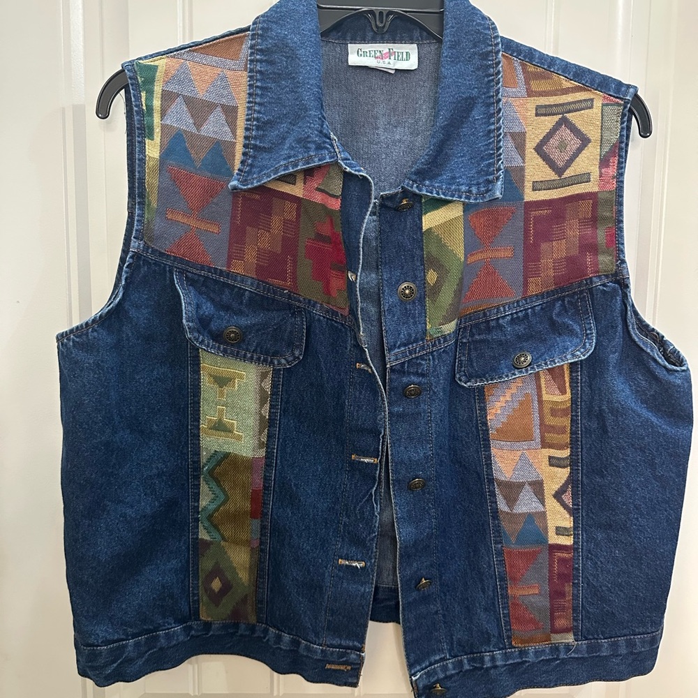 Green Field  USA Denim Jacket Aztec Inserts XL woman